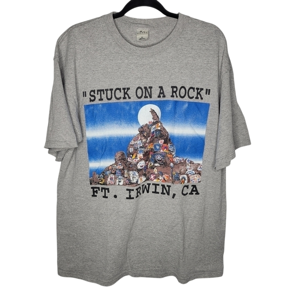 Vintage 90s Stuck on a Rock Ft. Irwin, CA Military Graphic T-Shirt in Grey Sz XL